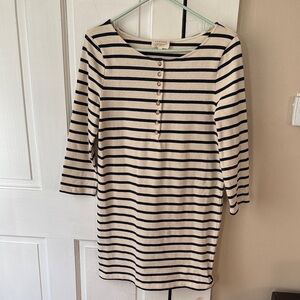 Sezane Navy & Cream Striped Long Sleeve Dress